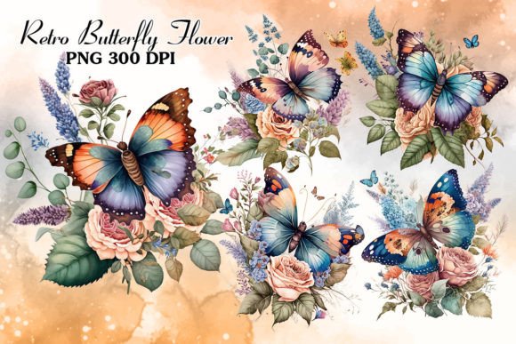 Download Retro Butterfly Floral Sublimation Art - Retro Collection