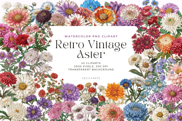 Download Retro Vintage Aster Flower Cliparts - Retro Collection
