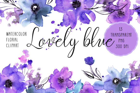 Download Watercolor Blue Flowers Clipart - Premium Resources