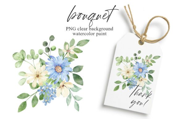 Download Watercolor Blue Flowers Clipart Bouquet. - Premium Bundle