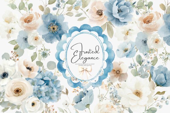 Download Watercolor Blue Flowers Clipart Set - Premium Bundle
