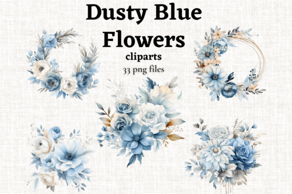 Download Dusty Blue Flowers Clipart Set 33 PNGs - Premium Resources