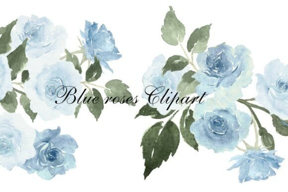 Download Watercolor Dusty Blue Roses Clipart PNG - Premium Bundle